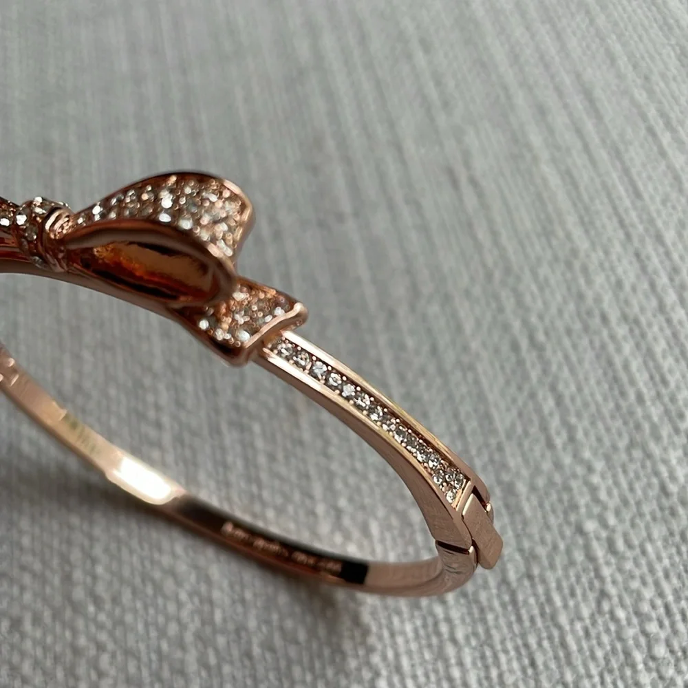 Kate Spade Love Note Rose Gold Bow Rhinestone Hinge Bangle Bracelet - Picture 4 of 9